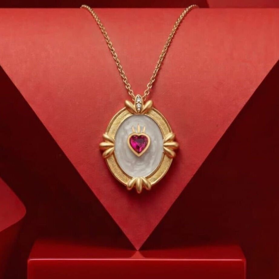 Pırlanta Yakut Taşlı ' Verona'nın Kalbi ' Tasarım Altın Kolye