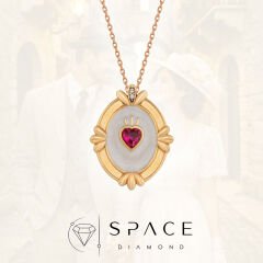 Pırlanta Yakut Taşlı ' Verona'nın Kalbi ' Tasarım Altın Kolye