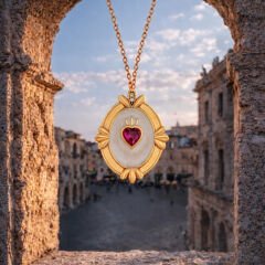 Pırlanta Yakut Taşlı ' Verona'nın Kalbi ' Tasarım Gümüş Kolye