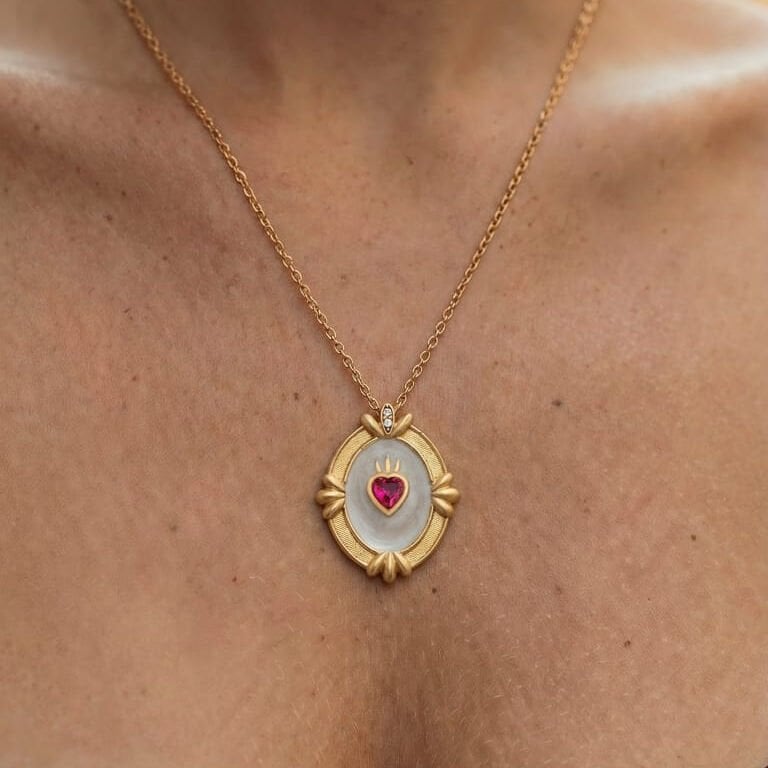 Pırlanta Yakut Taşlı ' Verona'nın Kalbi ' Tasarım 14 Ayar Altın Kolye