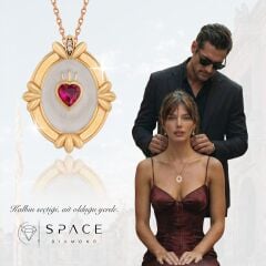 Pırlanta Yakut Taşlı ' Verona'nın Kalbi ' Tasarım 14 Ayar Altın Kolye