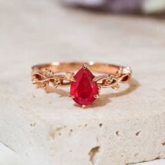 0.86 ct Pırlanta Yakut Taşlı ' Verona Ateşi ' Tasarım 14 Ayar Altın Yüzük