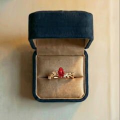 0.86 ct Pırlanta Yakut Taşlı ' Verona Ateşi ' Tasarım 14 Ayar Altın Yüzük