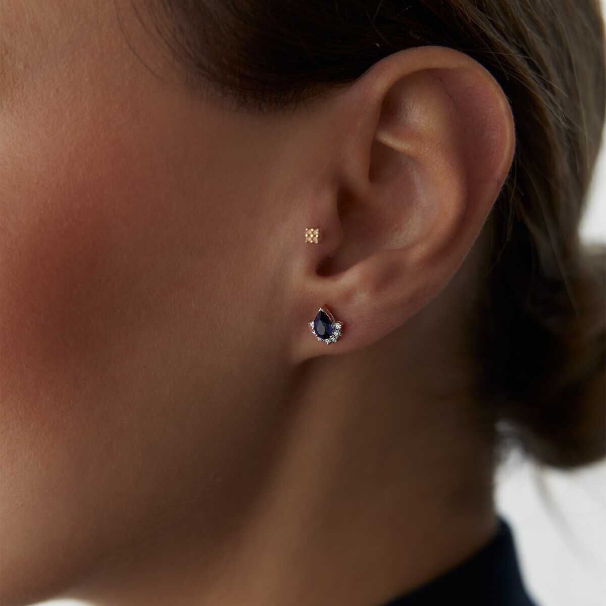 1.09 Ct Pırlanta Safir Drop Küpe