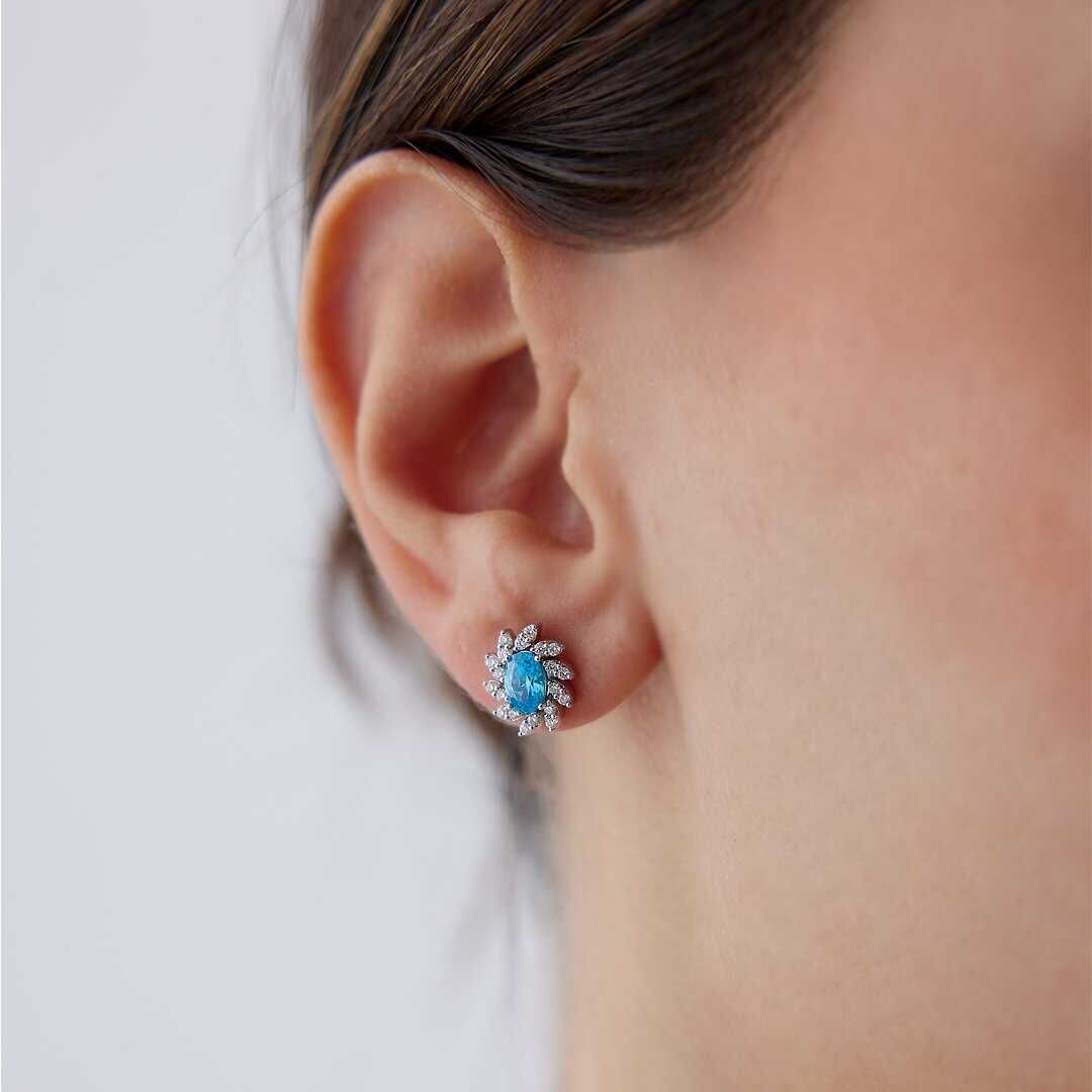 1.00 Ct Pırlanta Aqua Küpe