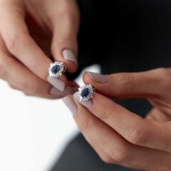 1.58 Ct Pırlanta Baget Safir Küpe