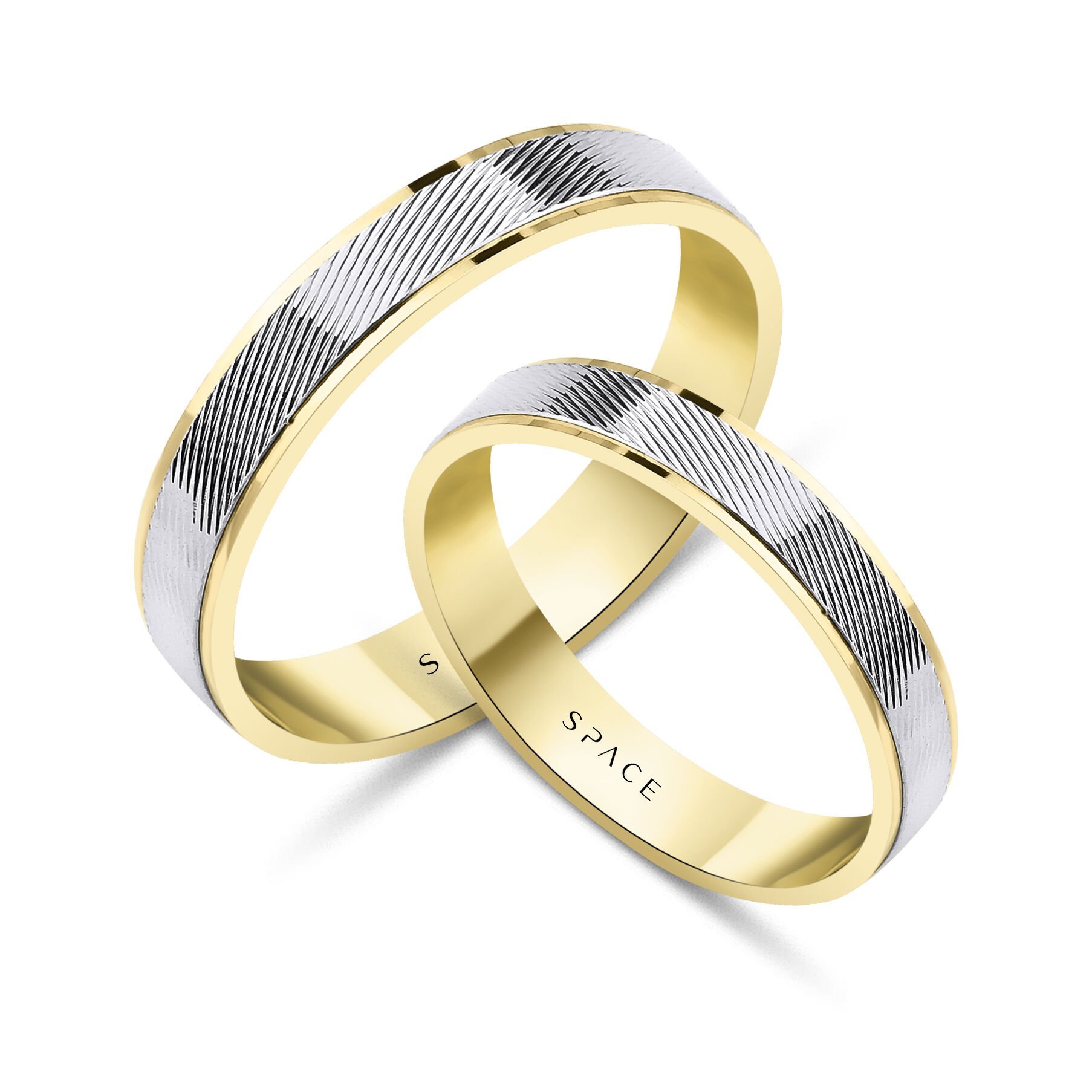 14 Ayar Yeşil-Beyaz Altın Çift Alyans