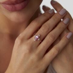 0.16 Ct Pırlanta Oval Pembe Safir Tasarım Yüzük