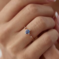 0.53 Ct Pırlanta Safir Taşlı Engagement Yüzük