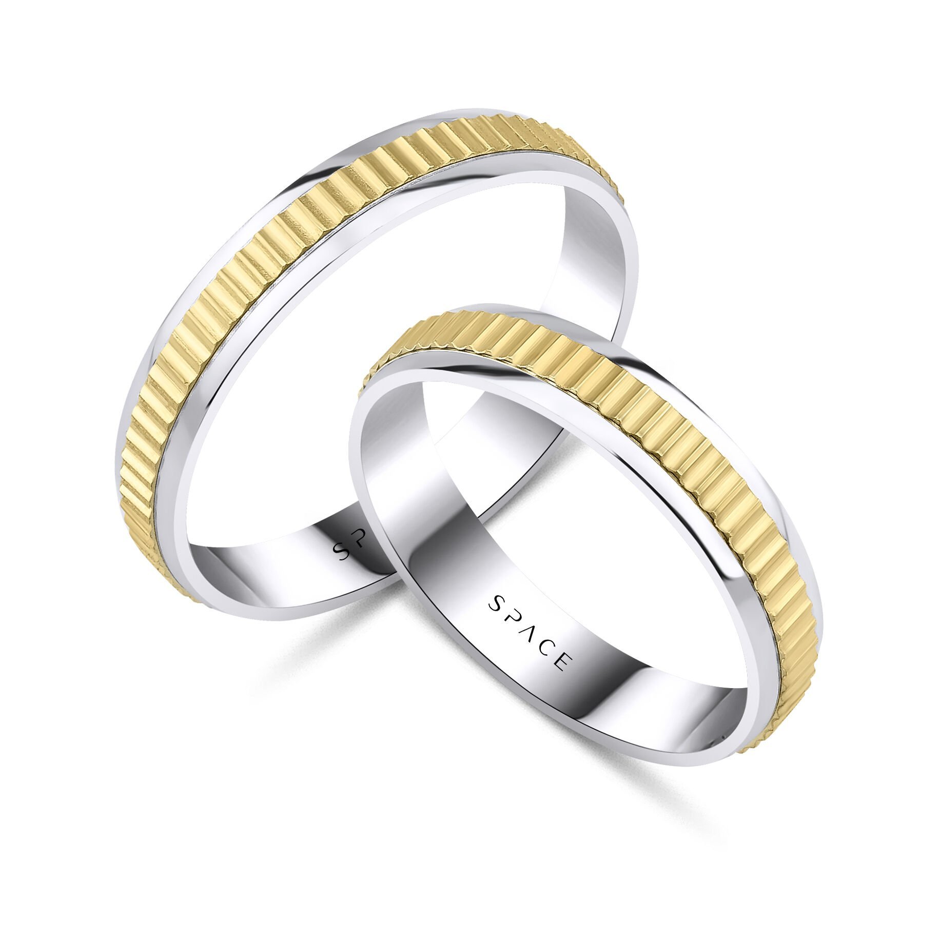 14 Ayar Yeşil-Beyaz Altın Çift Alyans