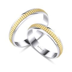 14 Ayar Yeşil-Beyaz Altın Çift Alyans