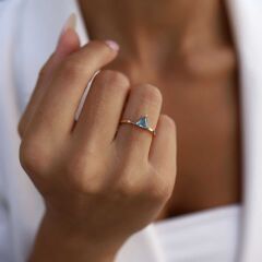 0.60 Ct Pırlanta Triangle Aquamarine Yüzük