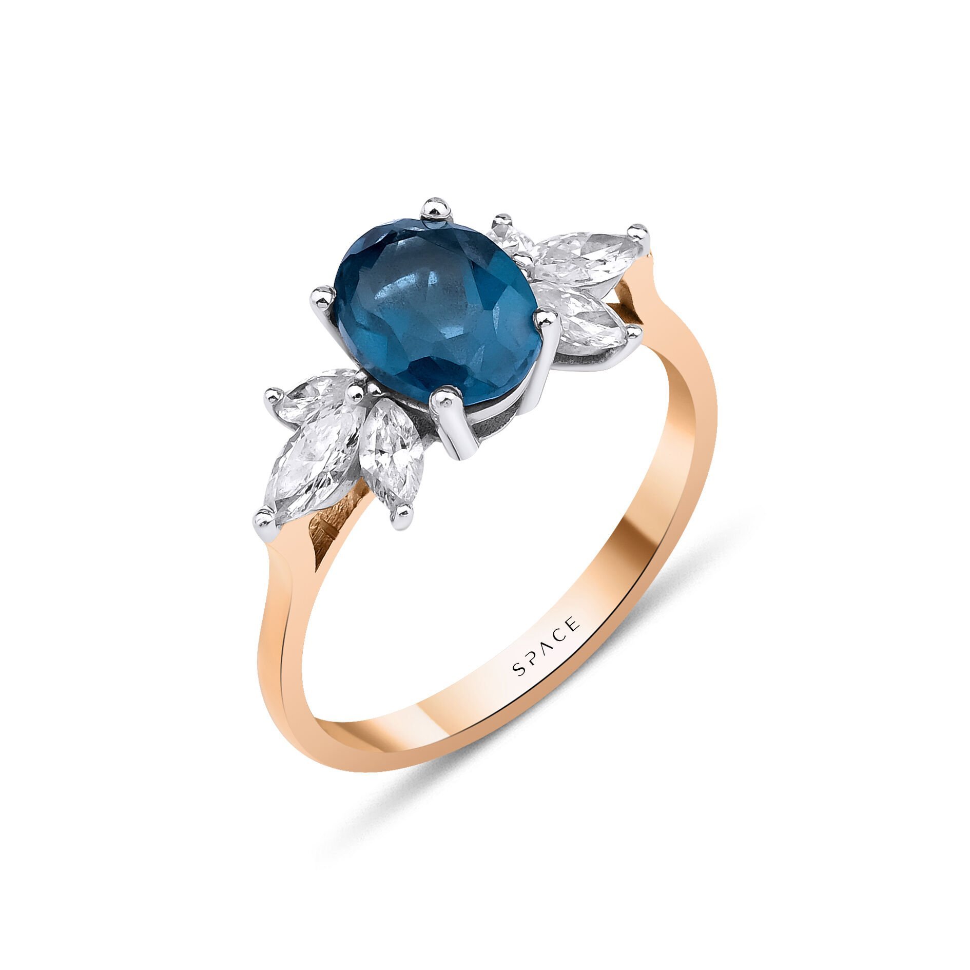 1.67 ct London Blue Topaz Octopus Pırlanta Yüzük