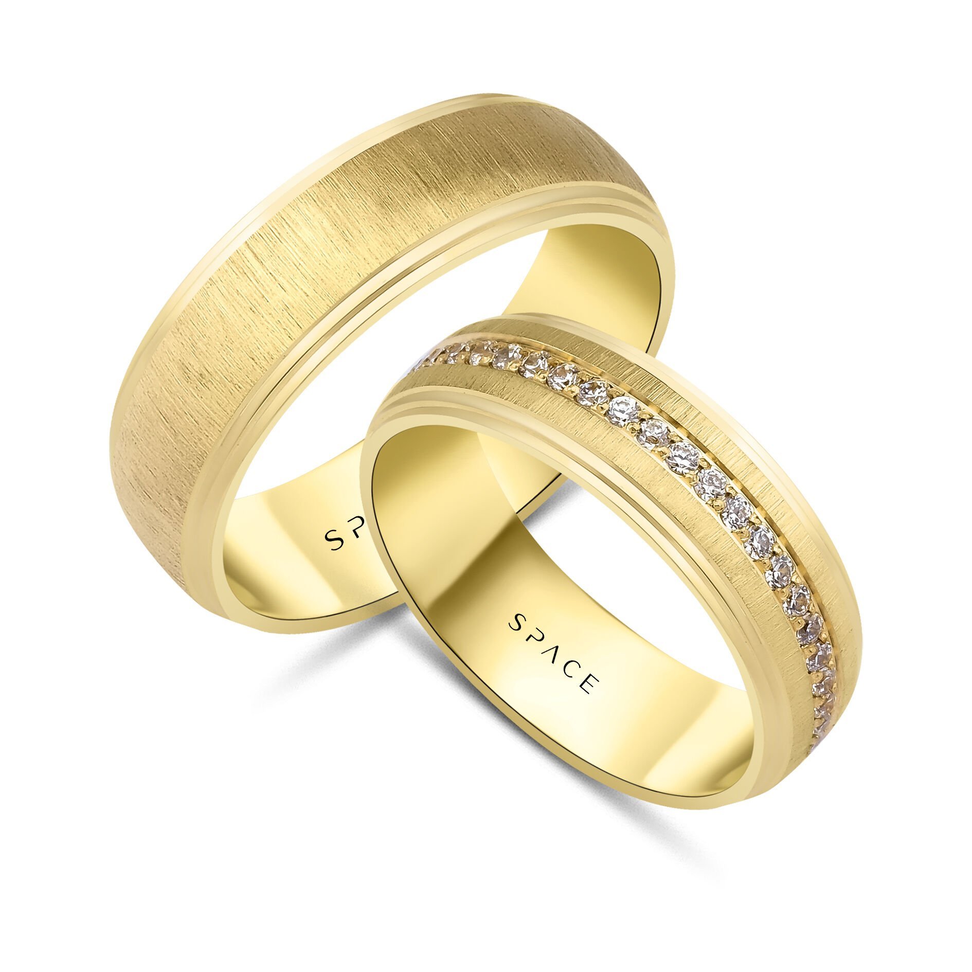 14 Ayar Altın Zirkon Taşlı Çift Alyans