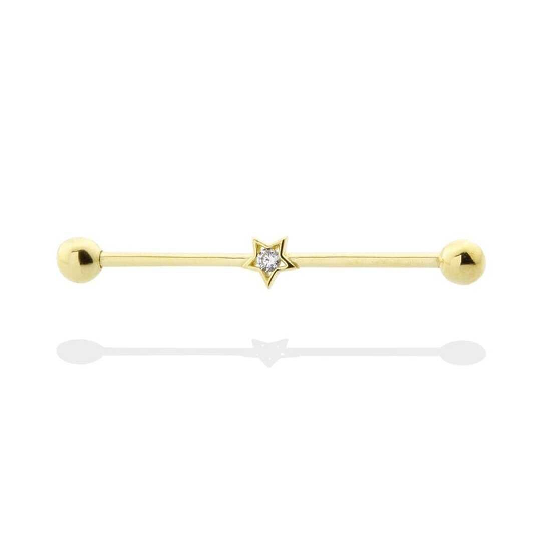 14 Ayar Altın Taşlı Yıldız Motifli Köprü Piercing