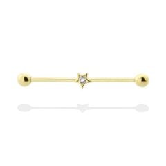 14 Ayar Altın Taşlı Yıldız Motifli Köprü Piercing