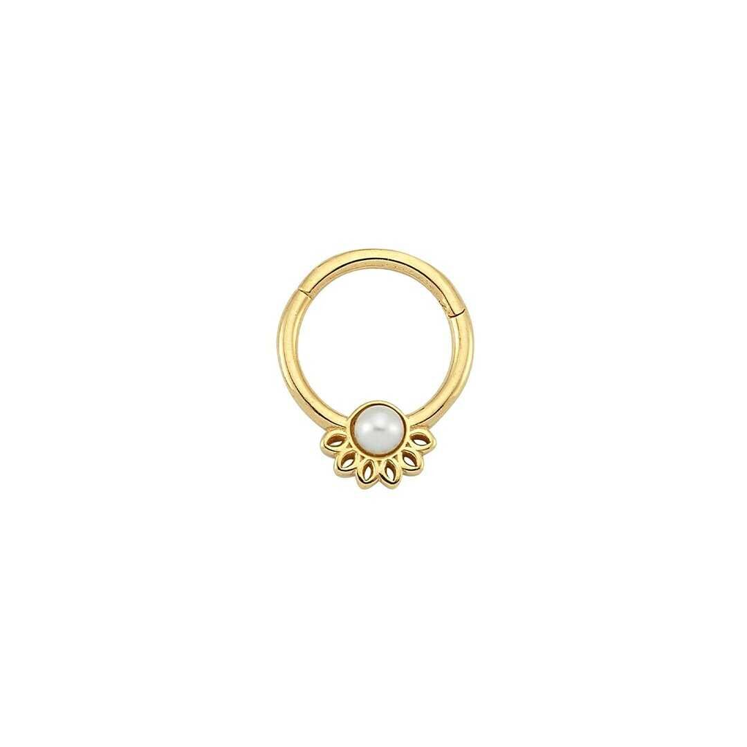 14 Ayar Altın İncili Lotus Helix Piercing